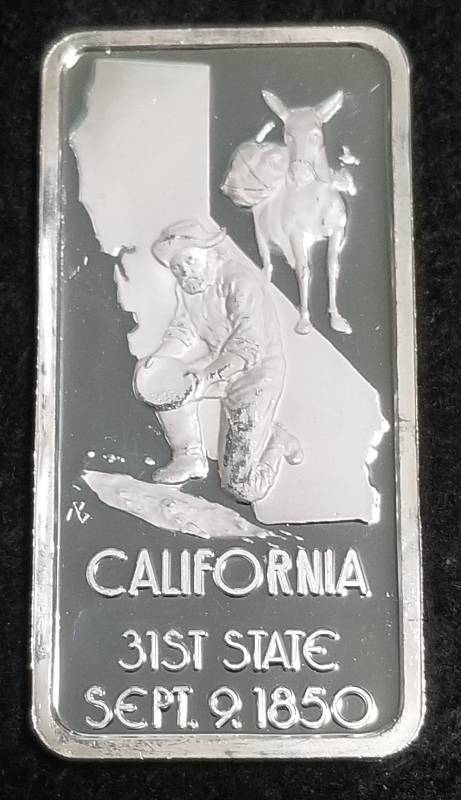 lot 05 image: 1 TROY OZ. .999 FINE SILVER ART BAR 50 STATES CALIFORNIA