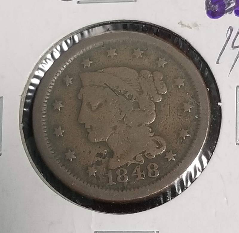lot 09 image: 1848 US BRAIDED HAIR LARGE CENT