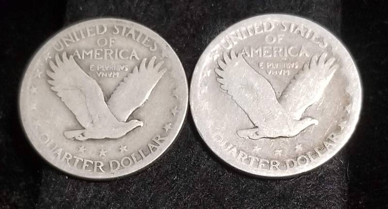 lot 12 image: 2 STANDING LIBERTY SILVER QUARTERS 1927 1928