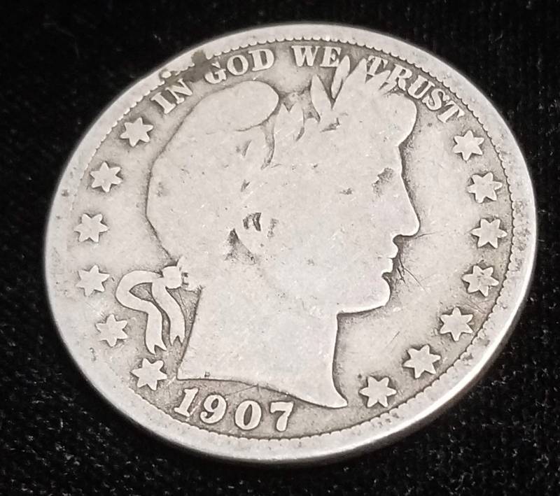 lot 13 image: 1907-D BARBER SILVER HALF DOLLAR