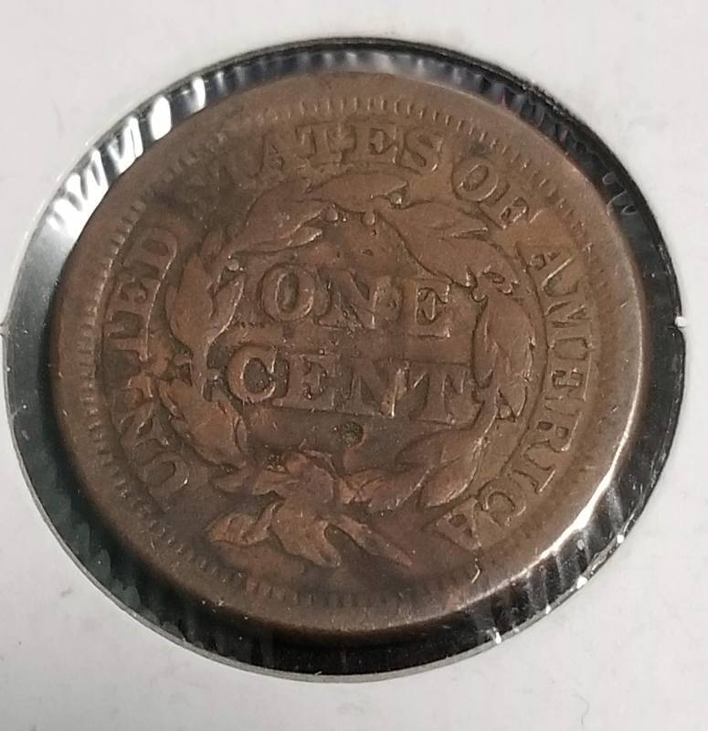 lot 21 image: 1849 US BRAIDED HAIR LARGE CENT