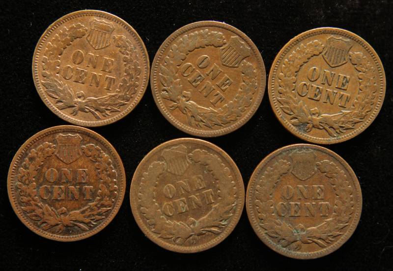 lot 22 image: 6 MIXED DATE INDIAN HEAD CENTS