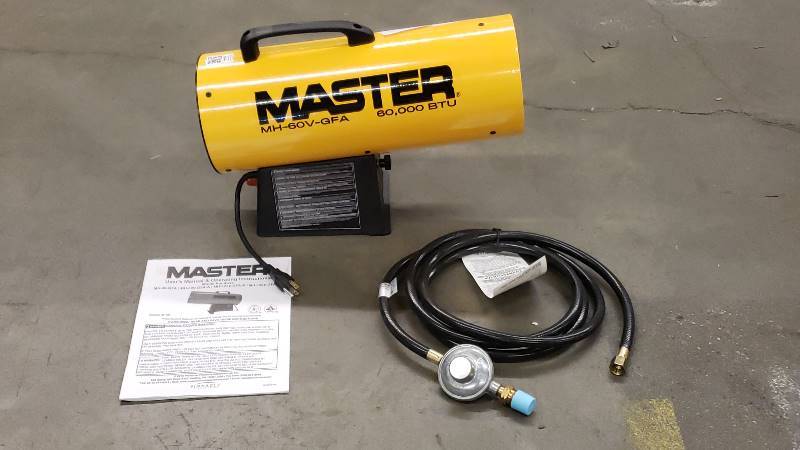Master 60,000 BTU Propane Forced Air Heater | Professional Heater u0026 Fan  Auction | Great for Homes, Businesses, Warehouses, Sheds, Farms, and More!  | K-BID