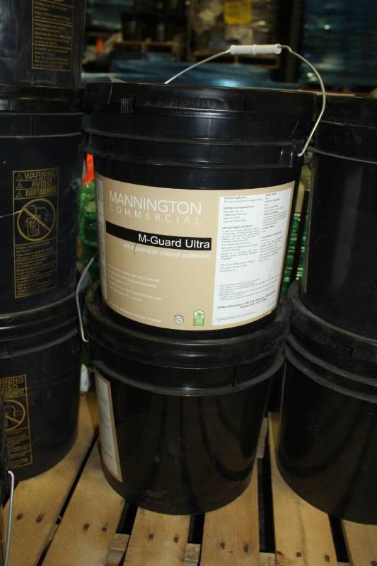 lot 245 image: Lot of (2) Mannington Commercial RV-500 Adhesive 4-Gallon Pail, M-Guard Ultra Carpet Adhesive 4-Gallon Pail