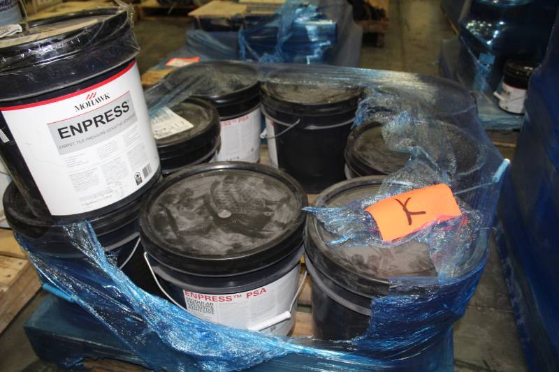 lot 251 image: Lot of (3) Mohawk Enpress Carpet Tile Pressure Sensitive Adhesive 4-Gallon Pail