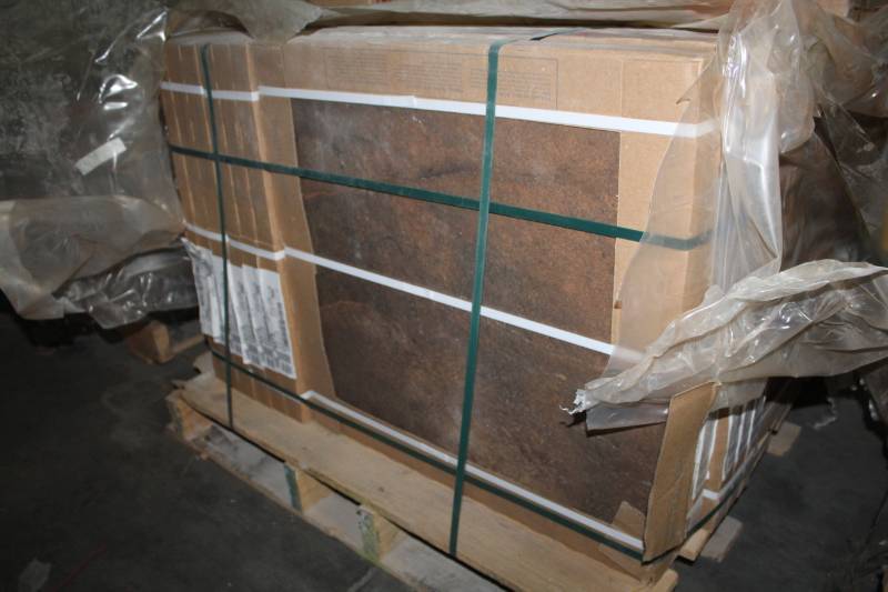 lot 297 image: Lot of (12) Boxes of 24x24in. Ceramic Tiles Multi Tone Brown