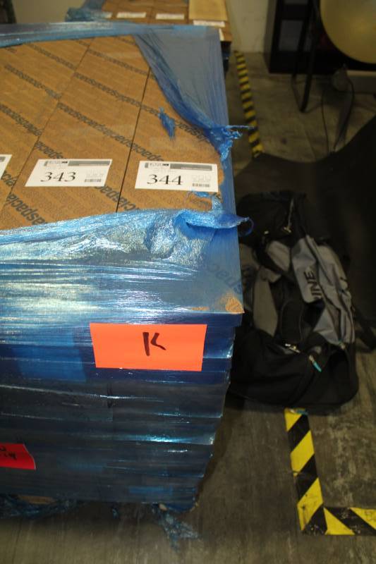 lot 344 image: Lot of (23) Boxes of Spacia Standard Wood Eden Oak Spacia Tick Wood Emboss Flooring 7.25x48in.