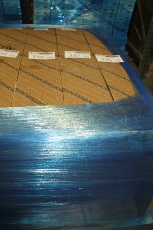 lot 337 image: Lot of (18) Boxes of Spacia Standard Wood Eden Oak Spacia Tick Wood Emboss Flooring 7.25x48in.