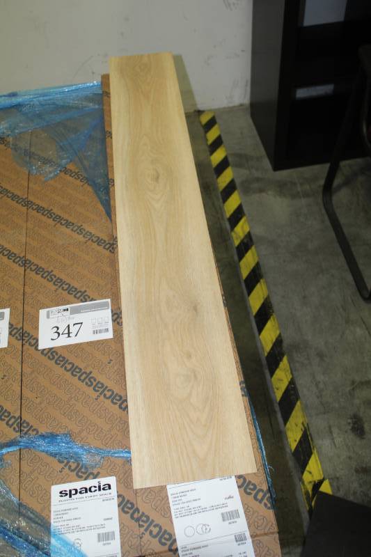 lot 345 image: Lot of (16) Boxes of Spacia Standard Wood Eden Oak Spacia Tick Wood Emboss Flooring 7.25x48in.