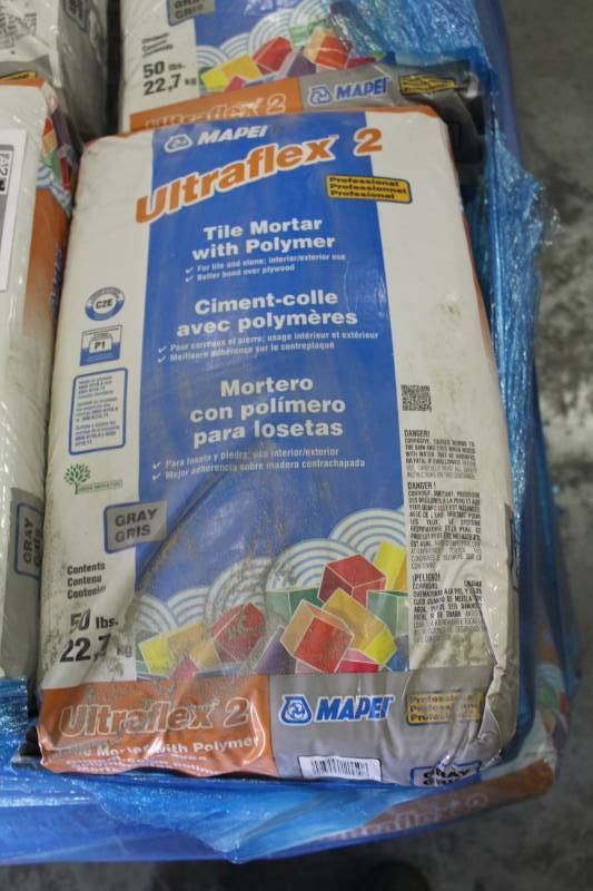 lot 349 image: Lot of (6) Mapei Ultraflex 2 Tile Mortar 50lbs. Bags