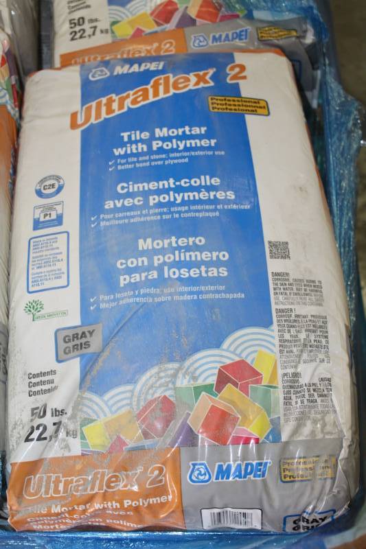 lot 352 image: Lot of (5) Mapei Ultraflex 2 Tile Mortar 50lbs. Bags