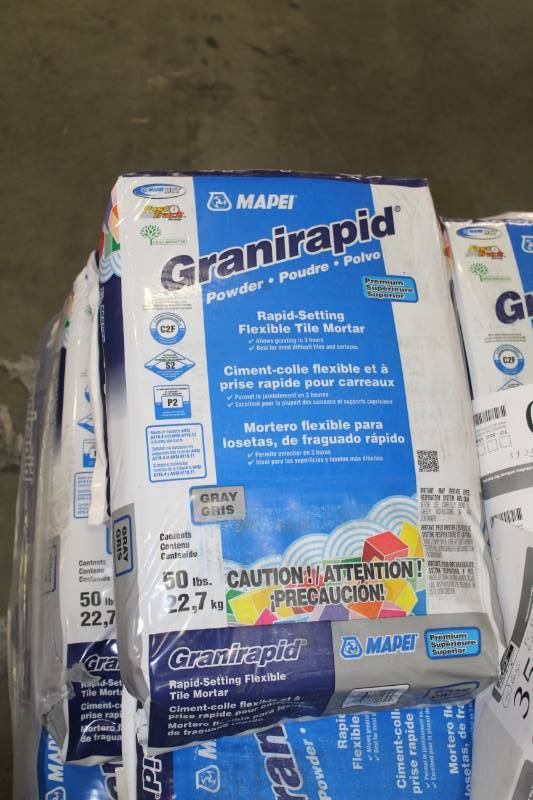 lot 361 image: Lot of (5) Mapei Granirapid Rapid-Setting Flexible Tile Mortar 50lbs. Bags