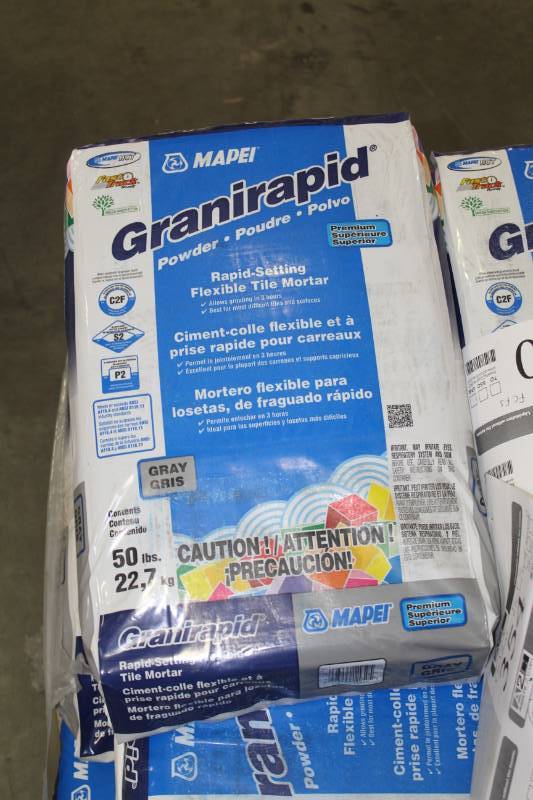lot 362 image: Lot of (5) Mapei Granirapid Rapid-Setting Flexible Tile Mortar 50lbs. Bags