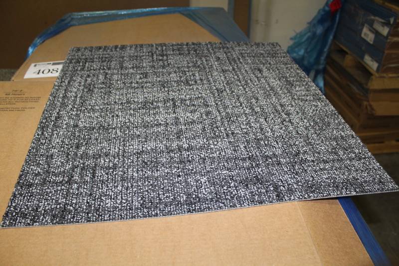 lot 407 image: Lot of (12) Boxes of Geoknit Saturated Grey Carpet Tiles