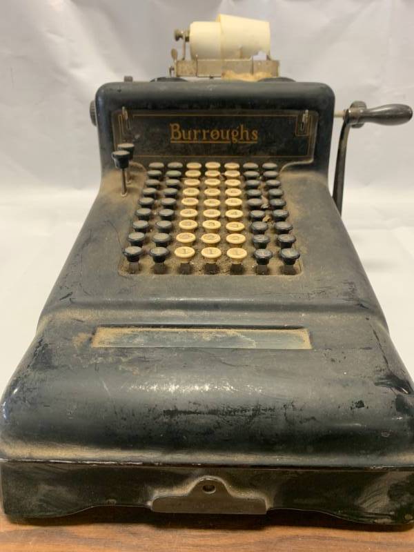 lot 2 image: Burroughs Antique Hand Crank Steampunk Adding Machine