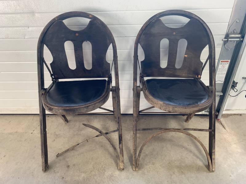 lot 62 image: 1920s Theater Folding Chairs Solid Kumfort Lot of 2 (quite rare)