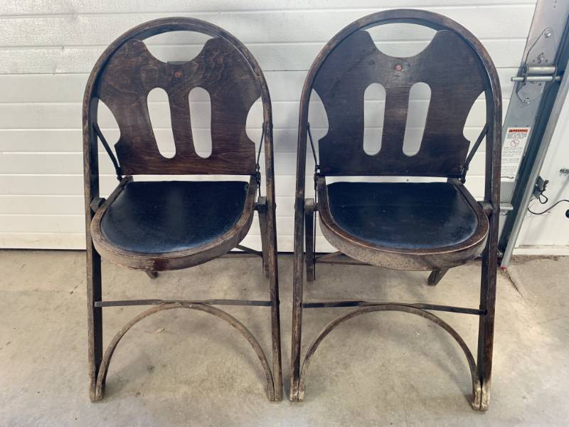 lot 63 image: 1920s Theater Folding Chairs Solid Kumfort Lot of 2 (quite rare)