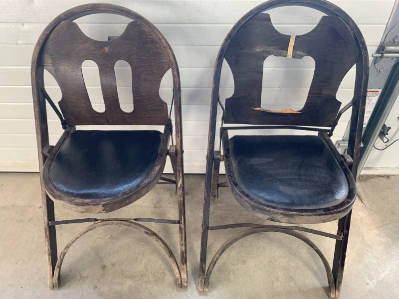 lot 64 image: 1920s Theater Folding Chairs Solid Kumfort Lot of 2 (quite rare)