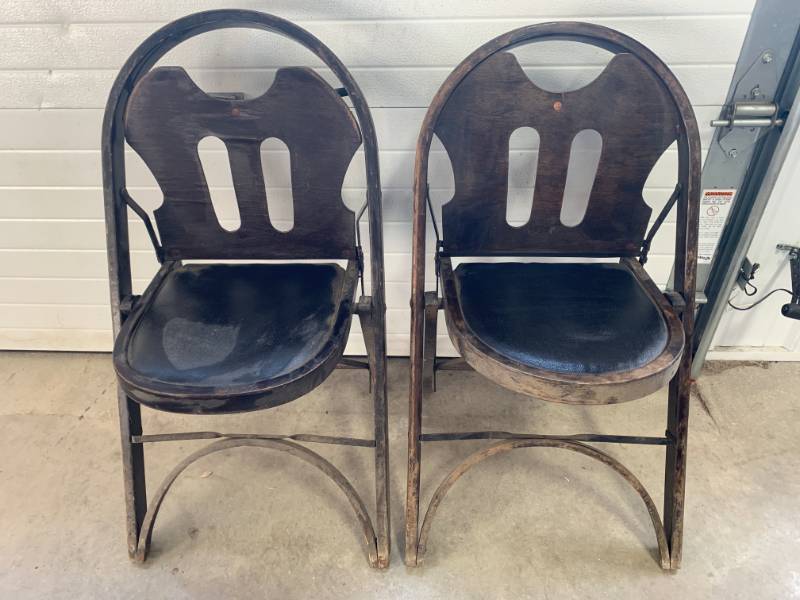 lot 65 image: 1920s Theater Folding Chairs Solid Kumfort Lot of 2 (quite rare)   Retails up to $75 each