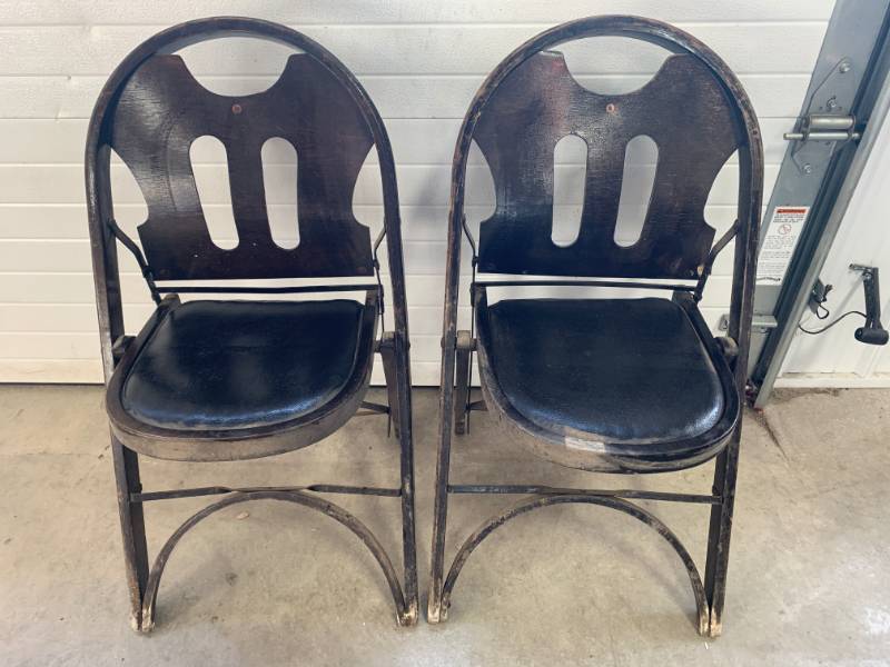 lot 68 image: 1920s Theater Folding Chairs Solid Kumfort Lot of 2 (quite rare)