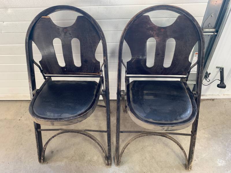 lot 69 image: 1920s Theater Folding Chairs Solid Kumfort Lot of 2 (quite rare)