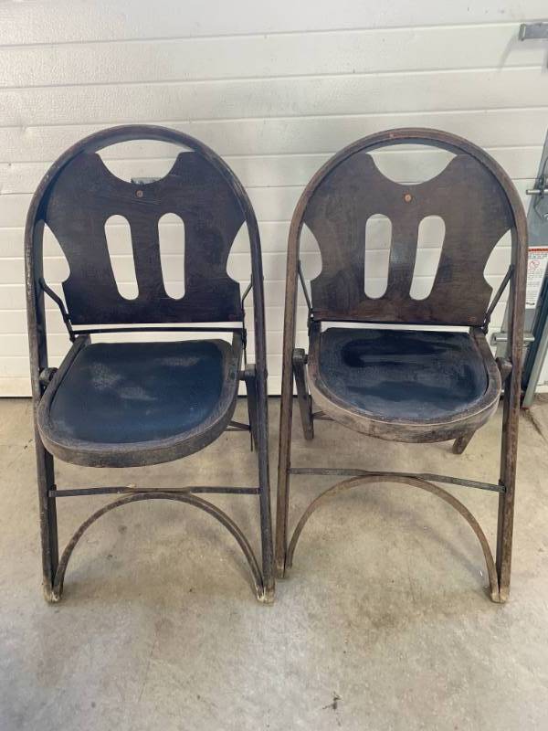 lot 70 image: 1920s Theater Folding Chairs Solid Kumfort Lot of 2 (quite rare)
