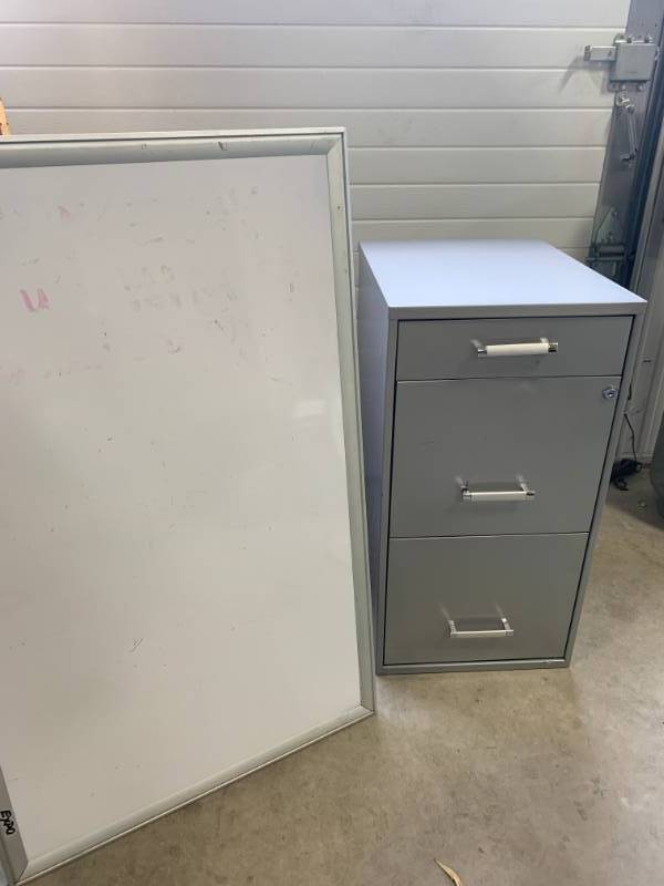 lot 96 image: 2 Drawer File Cabinet & Whiteboard
