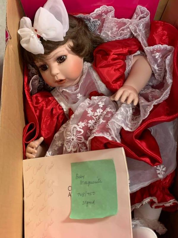 lot 61 image: SIGNED Marie Osmond Baby Marguerite Porcelain 15 Doll $89 Retail