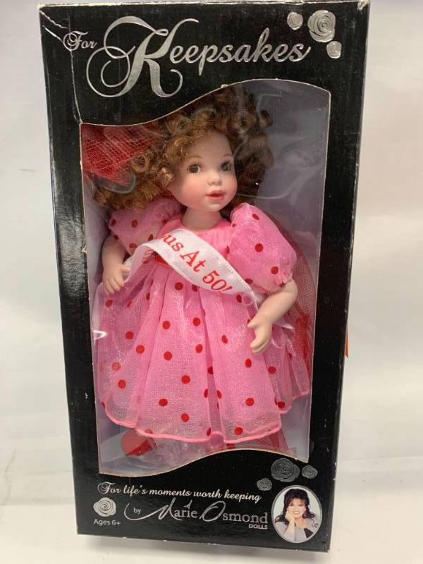lot 65 image: Marie Osmond Valentine Porcelain 10 Doll $30 Retail
