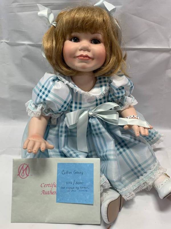 lot 45 image: Marie Osmond Cotton Ginny Porcelain 16 Doll $100 Retail