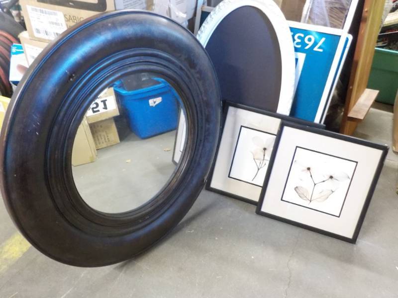 lot 37 image: Large Mirror and 9 pictures and fra...