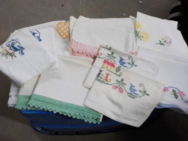 lot 133 image: 6 Sets of Cross Stitched Pillow Cas...