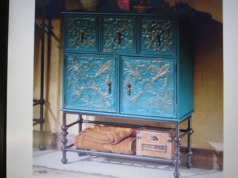 lot 240 image: Embossed Floral Bath Cabinet open b...