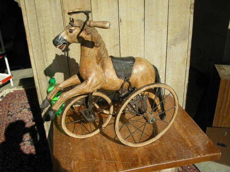lot 35 image: Antique Look Velocipede - Wooden Ride-on Horse