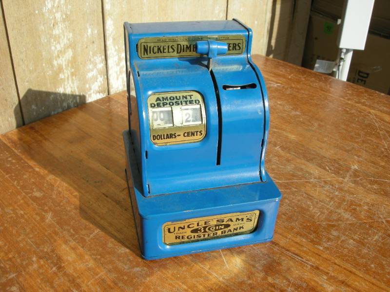 lot 51 image: Vintage Uncle Sams 3 Coin Register Bank