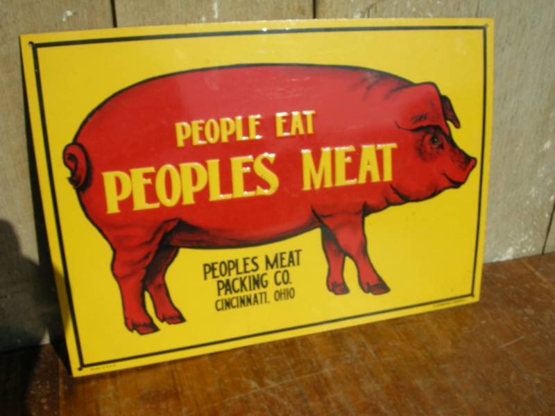 lot 101 image: Vintage Peoples Meat Metal Sign