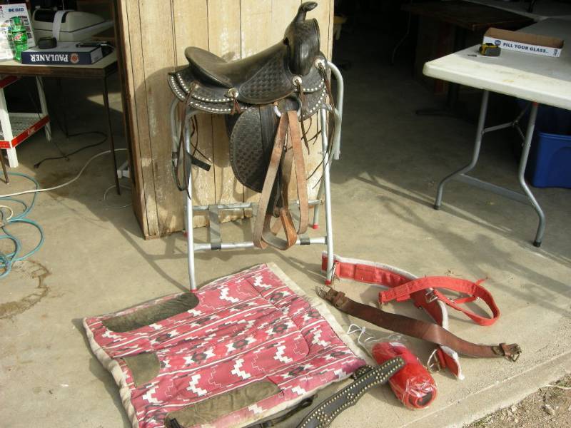 lot 105 image: Leather Horse Saddle, Tack, Rack