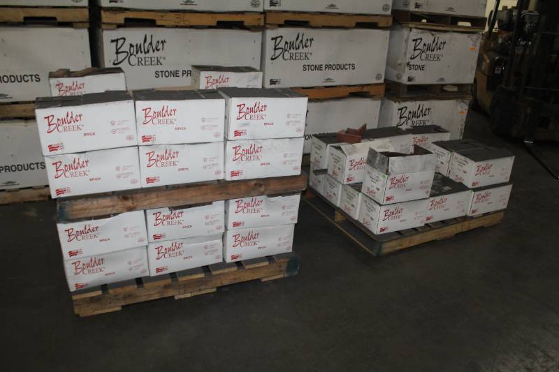 lot 101 image: Lot of (58 Boxes) Boulder Creek Travertine Duval 90 Degree Corners and Flats Paintable