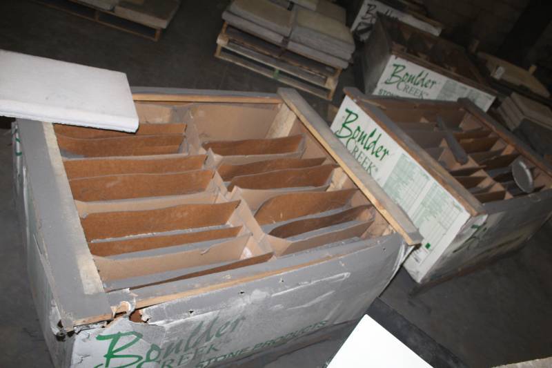 lot 221 image: Lot of (40) Boulder Creek Bullnose Capstone 12x18in. Straight Light Gray