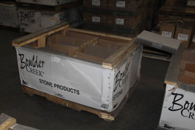 lot 236 image: Lot of (14) Boulder Creek Bullnose Capstone 12x18in. Straight Pewter Gray