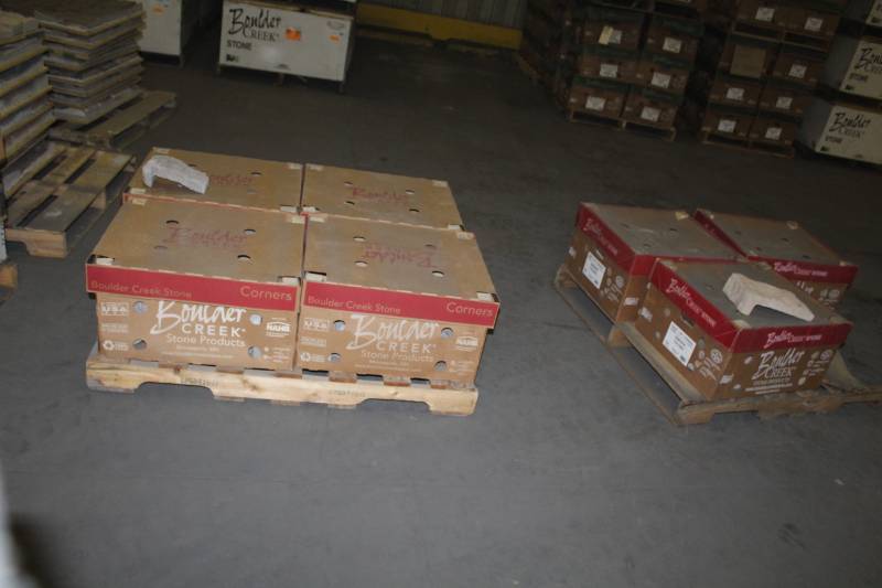 lot 241 image: Lot of (7 Boxes) Boulder Creek Sangria Tolono 90 Degree Corners, Southeastern Ledgestone Misty Gray