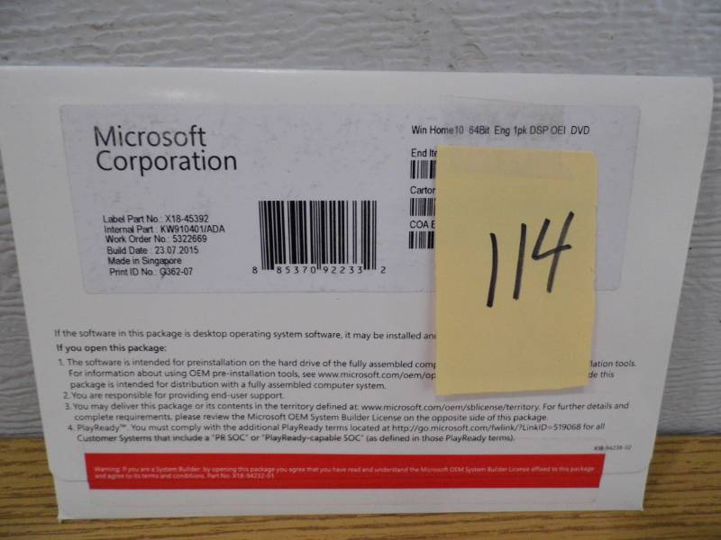 lot 114 image: Windows 10 Home Edition