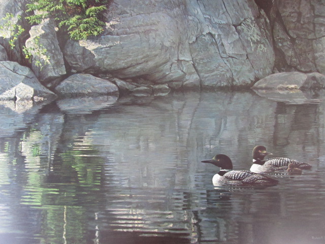 lot 98 image: Signed & Numbered ROBERT BATEMAN Northern Reflections-Loon Family Print 75378631