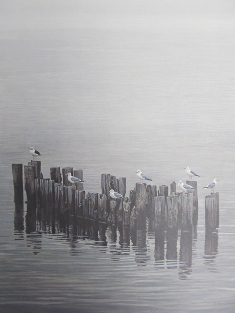 lot 102 image: Large Signed & Numbered ROBERT BATEMAN Gulls On Pilings Print 13651950