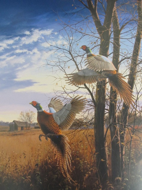 lot 105 image: Limited Edition Print by DAVID MAASS Evening Flight-Pheasants