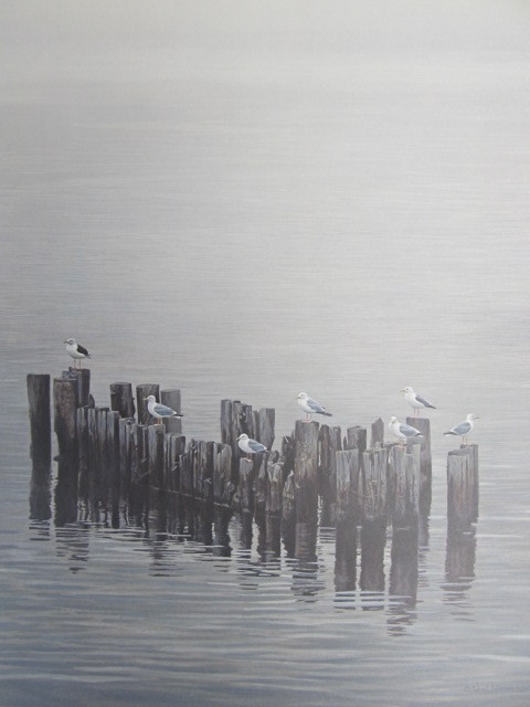 lot 110 image: Large Signed & Numbered ROBERT BATEMAN Gulls On Pilings Print 8091950