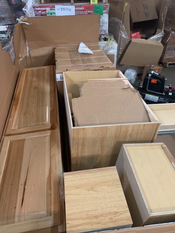 lot 4 image: Large Lot of Natural Hickory Kitchen Cabinets assorted sizes