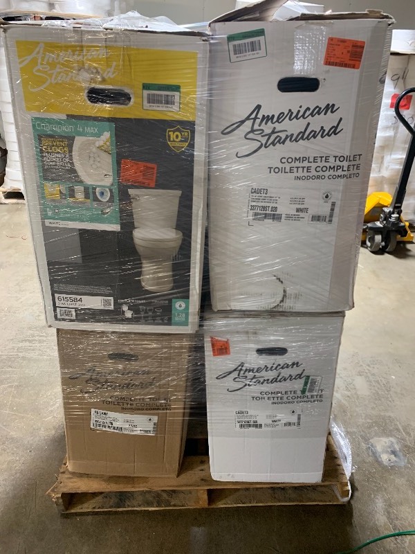 lot 01 image: (LARGE Lot of 6) American Standard Toilets champion4 max, white,  cadet3 flowise