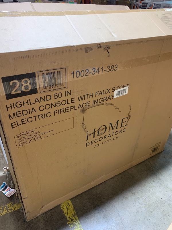 lot 17 image: Home Decorators Collection Highland 50 in. Faux Stone Mantel Electric Fireplace in Gray
