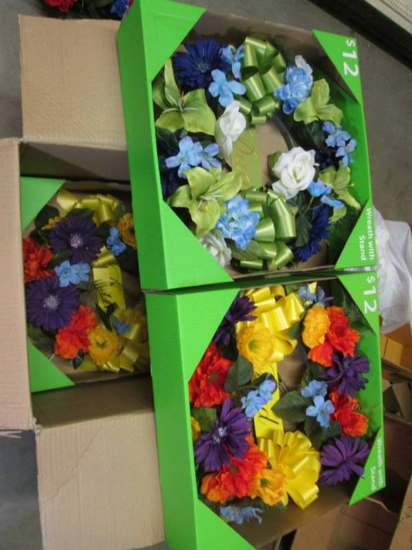 lot 75 image: Case of 4 Fake Floral Dad Wreaths w...